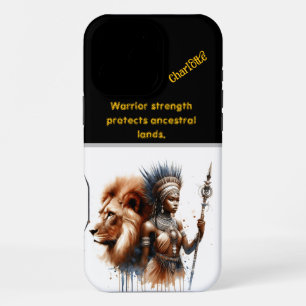 A fierce warrior stands strong beside a lion iPhone 16 pro max case
