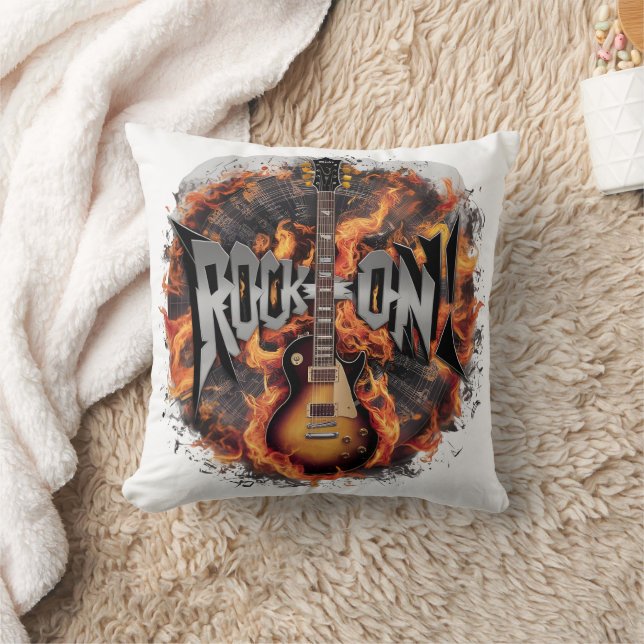 A fiery electric guitar ignites the rock spirit cushion (Blanket)