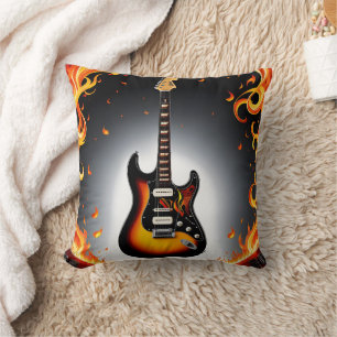 A fiery guitar shining in the spotlight cushion