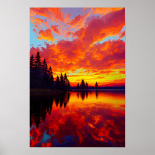 A Fiery Sky Reflected in the Lake Poster