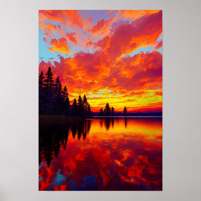A Fiery Sky Reflected in the Lake Poster (Front)