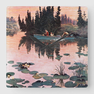 A Fine Catch by John Clymer Square Wall Clock