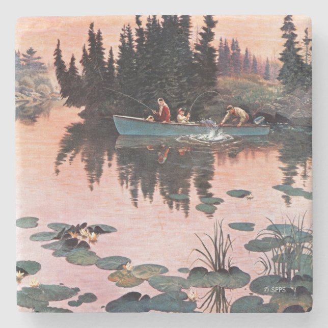 A Fine Catch by John Clymer Stone Coaster (Front)