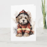 A Firefighter’s Best Friend Dog Fireman Outfit  Card<br><div class="desc">An adorable dog in a fireman’s suit and hat on this blank greeting card.</div>