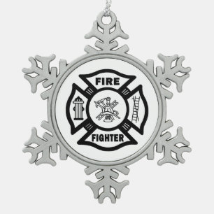 A Firefighter Snowflake Pewter Christmas Ornament