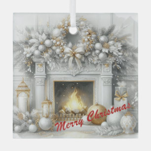 A Fireside Christmas in White and Gold Glass Tree Decoration