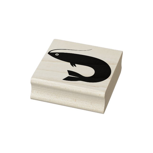 A fish on a line - fishing - Wood Art Stamp (Stamp)