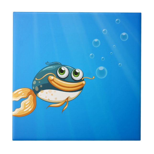 A fish with a big mouth under the ocean ceramic tile (Front)