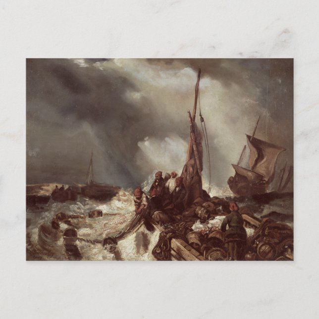 A Fisherman Pulling in a Net, 1868 Postcard (Front)