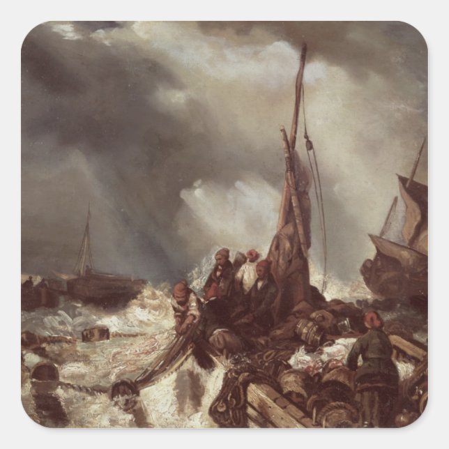 A Fisherman Pulling in a Net, 1868 Square Sticker (Front)