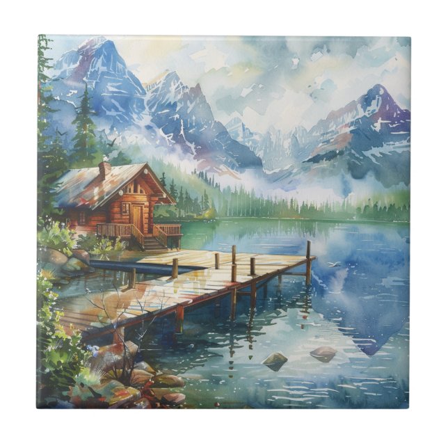 A Fishing Hose On The Lake Ceramic Tile (Front)