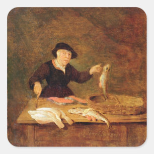 A Fishmonger, c.1667 (oil on panel) Square Sticker