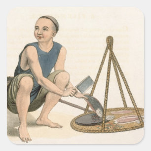 A Fishmonger, plate 39 from 'The Costumes of China Square Sticker