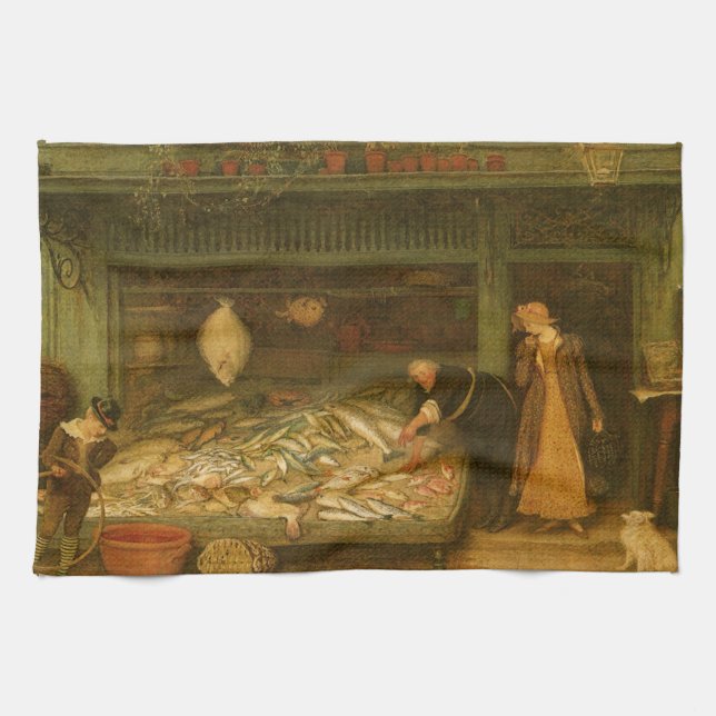 A Fishmonger's Shop by Frederick Walker Tea Towel (Horizontal)