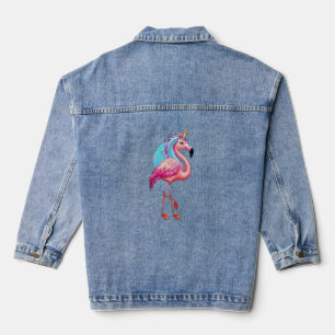 A flamingo with a unicorn horn. denim jacket