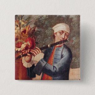 A Flautist, detail from a screen 15 Cm Square Badge