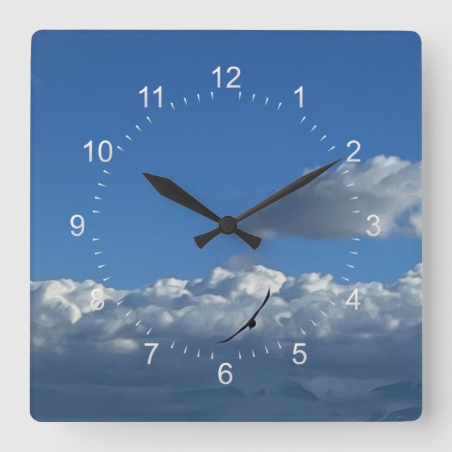 A flight under the clouds square wall clock (Front)