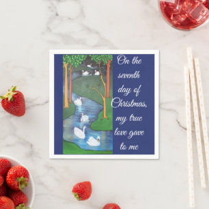 A Flock of Seven Swans-A-Swimming  Napkin