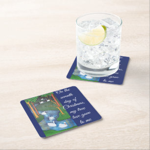A Flock of Seven Swans-A-Swimming  Square Paper Coaster