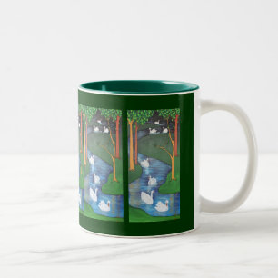 A Flock of Seven Swans-A-Swimming Two-Tone Coffee Mug