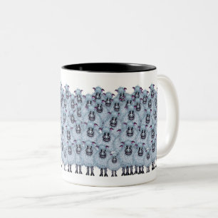 A Flock Of Sheep Cartoon Two-Tone Coffee Mug