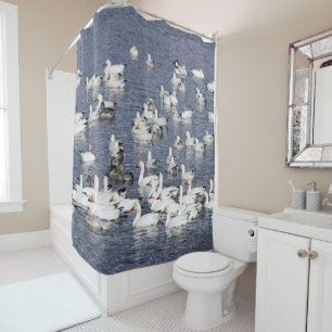 A Flock of Snow Geese at the Beach Shower Curtain