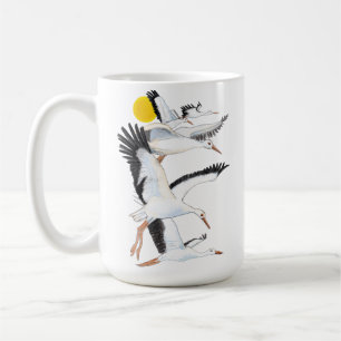 A Flock of White Storks Flying over the Sun Illust Coffee Mug