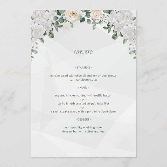 A Floral Affair Wedding menu (Front)