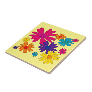 A floral bed of daisy flowers  ceramic tile