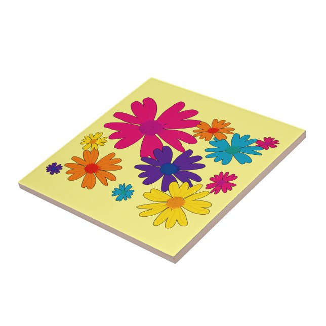 A floral bed of daisy flowers  ceramic tile (Side)