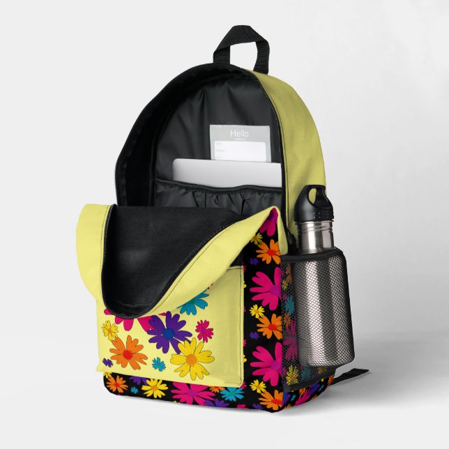 A floral bed of daisy flowers  printed backpack (Back Corner Right (Open))