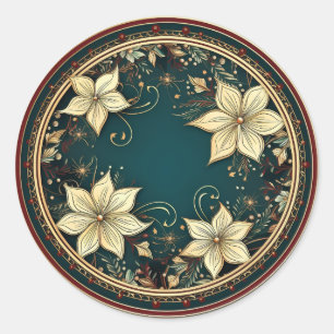 A Floral Christmas-Elegant Poinsettia Classic Round Sticker