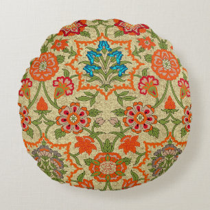 A floral design by mirror repeat. Orange and green Round Cushion