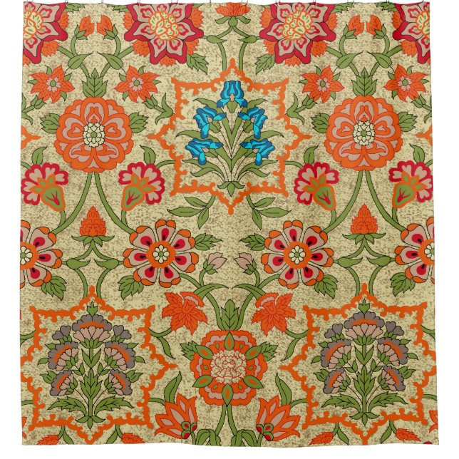 A floral design by mirror repeat. Orange and green Shower Curtain (Front)