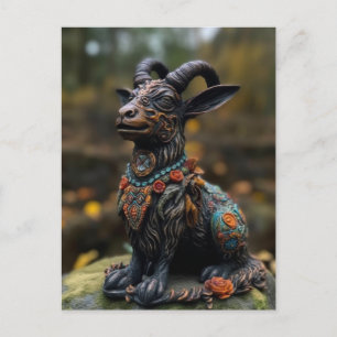 A floral goat statue postcard