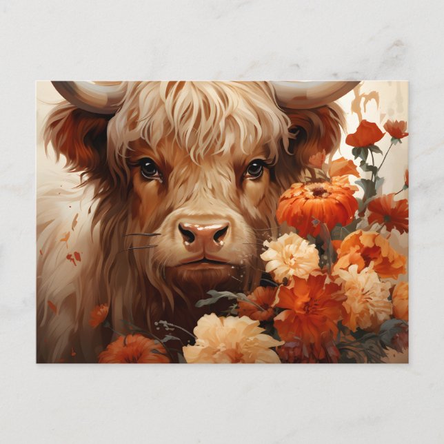 A Floral Highland Cow Series Design 1 Postcard (Front)