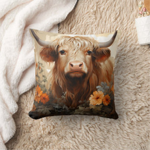 A Floral Highland Cow Series Design 2 Cushion