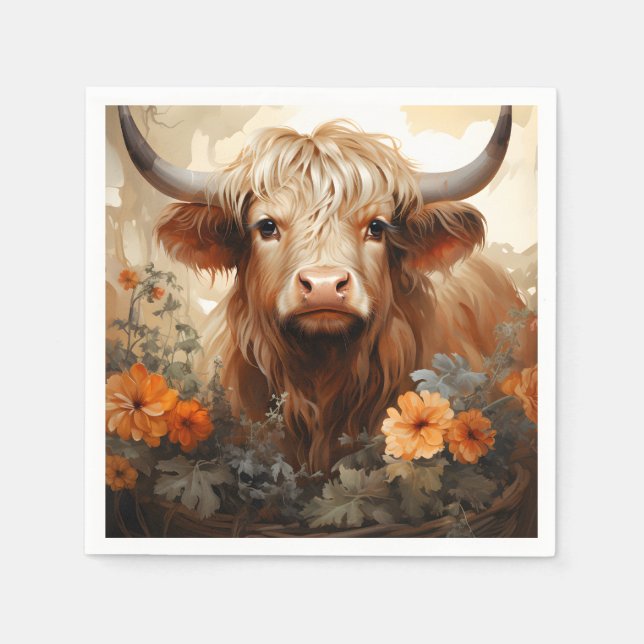A Floral Highland Cow Series Design 2 Napkin (Front)