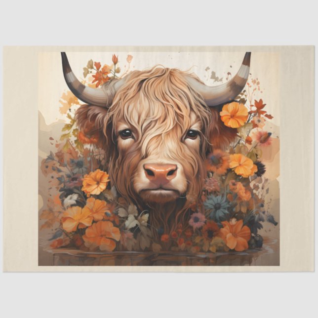A Floral Highland Cow Series Design 3 Tissue Paper (Front)