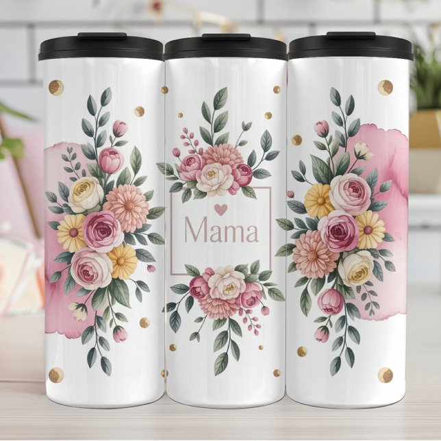 A Floral Mama with Pink Roses Thermal Tumbler (Creator Uploaded)