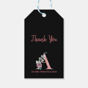 A Floral Monogram Name Letters Pink Agate Gift Tags
