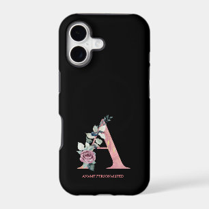 A Floral Monogram Name Letters Pink Agate Keychain