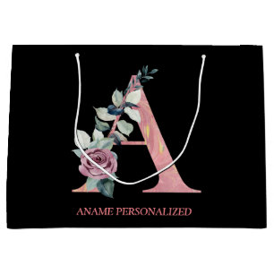 A Floral Monogram Name Letters Pink Agate    Large Gift Bag