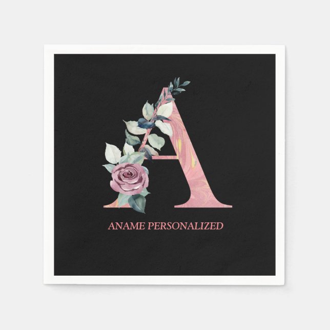A Floral Monogram Name Letters Pink Agate   Napkin (Front)