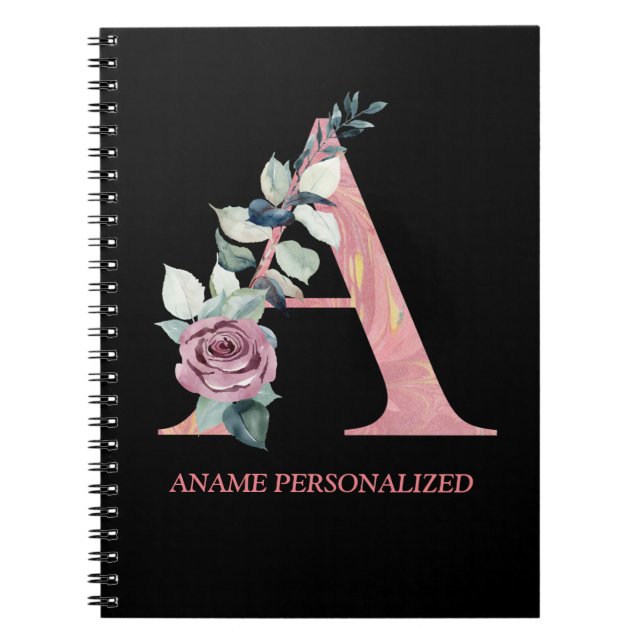 A Floral Monogram Name Letters Pink Agate   Notebook (Front)