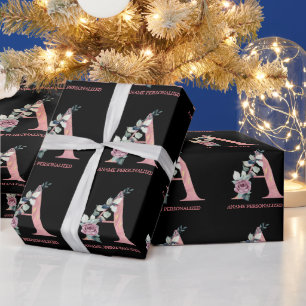 A Floral Monogram Name Letters Pink Agate Wrapping Paper
