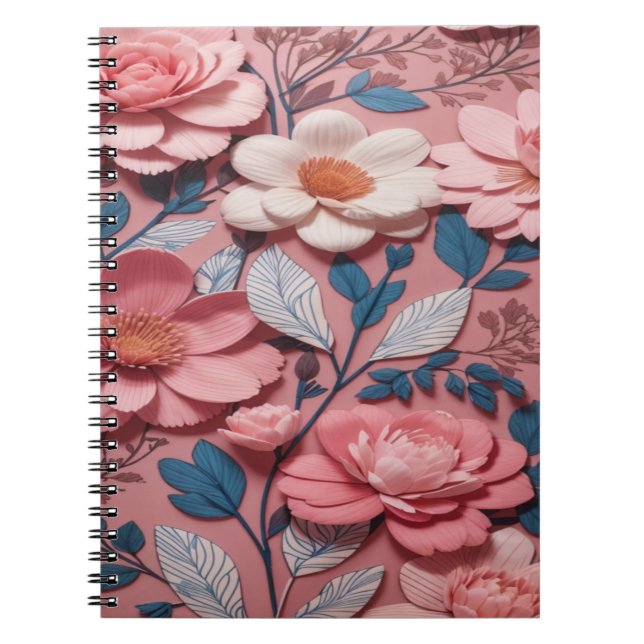 A floral pattern with a pink background notebook (Front)
