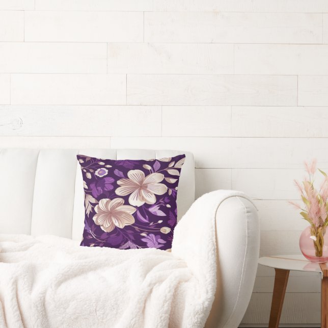 A floral pattern with purple background cushion (Couch)