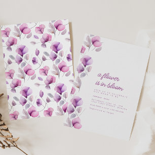 A Flower Is In Bloom Purple Baby Shower Invitation