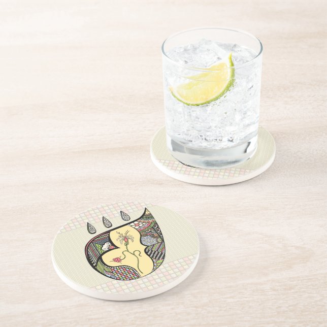 A Flower Within Sandstone Coaster (Side)